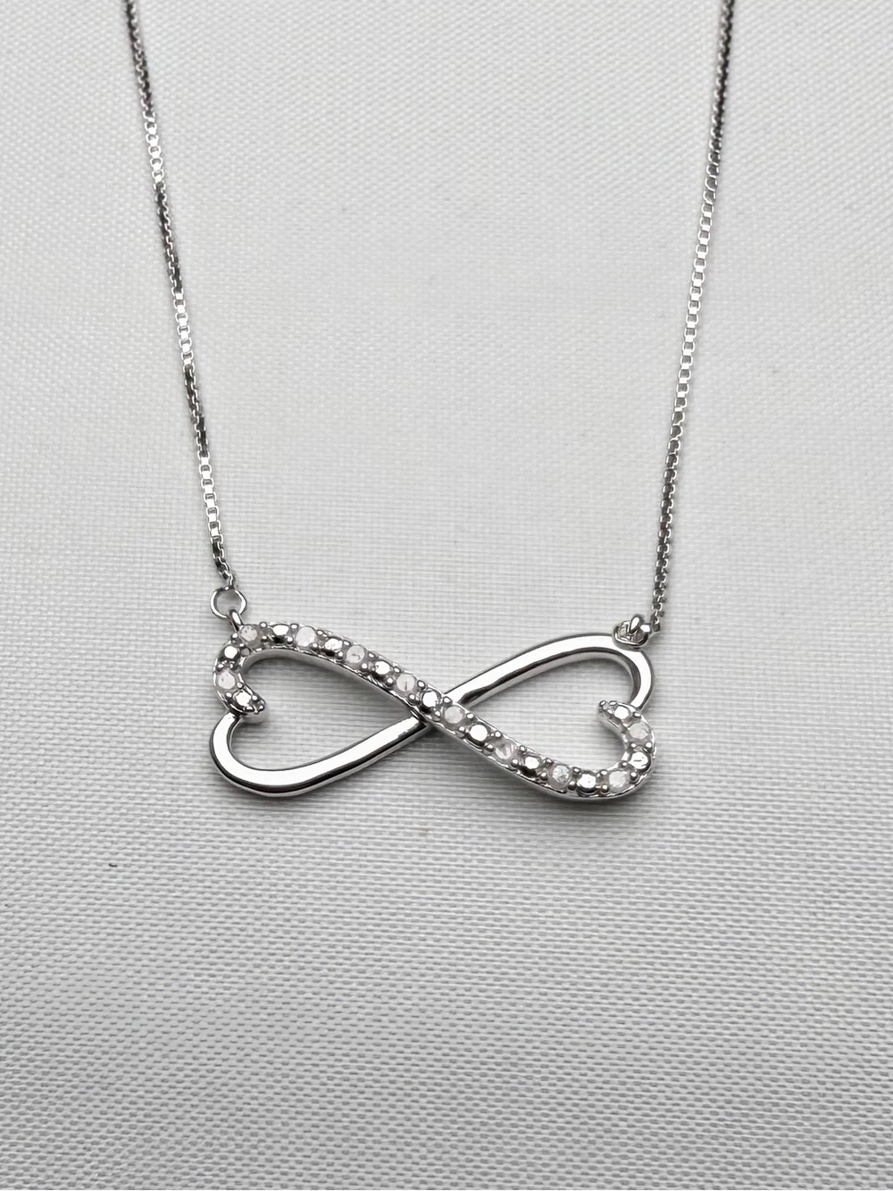 Double Heart Infinity Necklace 16in Natural Diamond Sterling Silver Rolo Chain